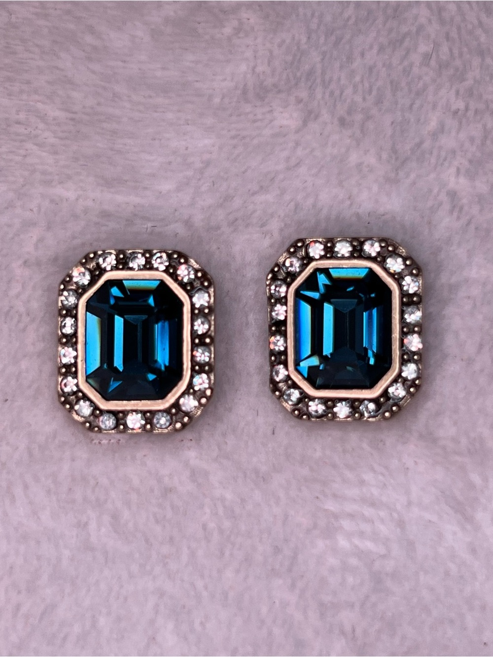 Heidi Daus Blue Emerald-Cut Crystal Halo Stud Earrings